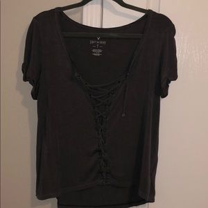 Dark grey aerie soft and sexie lace up tee